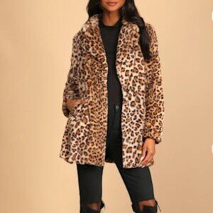 Lulus Harleston Faux Fur Printed Coat - Size Medium in Tan Leopard